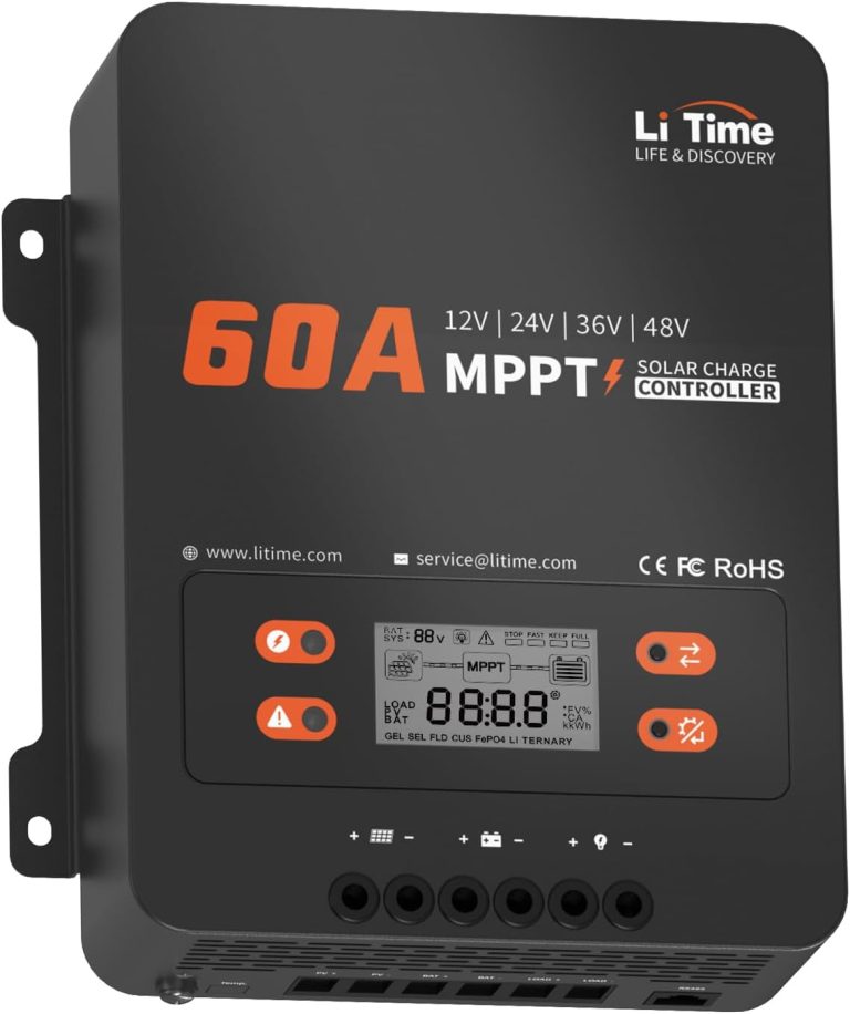 Amazon.com : LiTime 60A MPPT Solar Charge Controller (No Build-in Bluetooth), 12V/24V/36V/48V Auto, Max PV Input 200VDC LCD Display Solar Panel Regulator for LiFePO4/Lead-acid Battery : Patio, Lawn & Garden