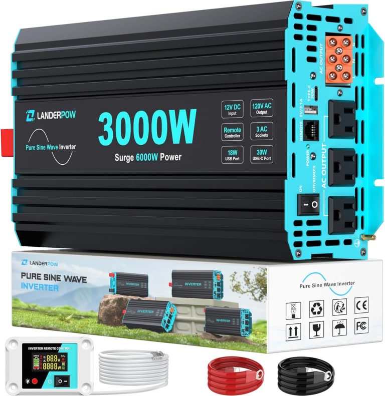 Amazon.com: LANDERPOW 3000 Watt Pure Sine Wave Inverter 12V DC to 120V AC for RV, Truck, Solar, Home, Off-Grid, Power Inverter with 3 AC Outlet, 30W USB-C, 5V 3.1A USB, Hardwire Port, Remote Control, Surge 6000W : Automotive