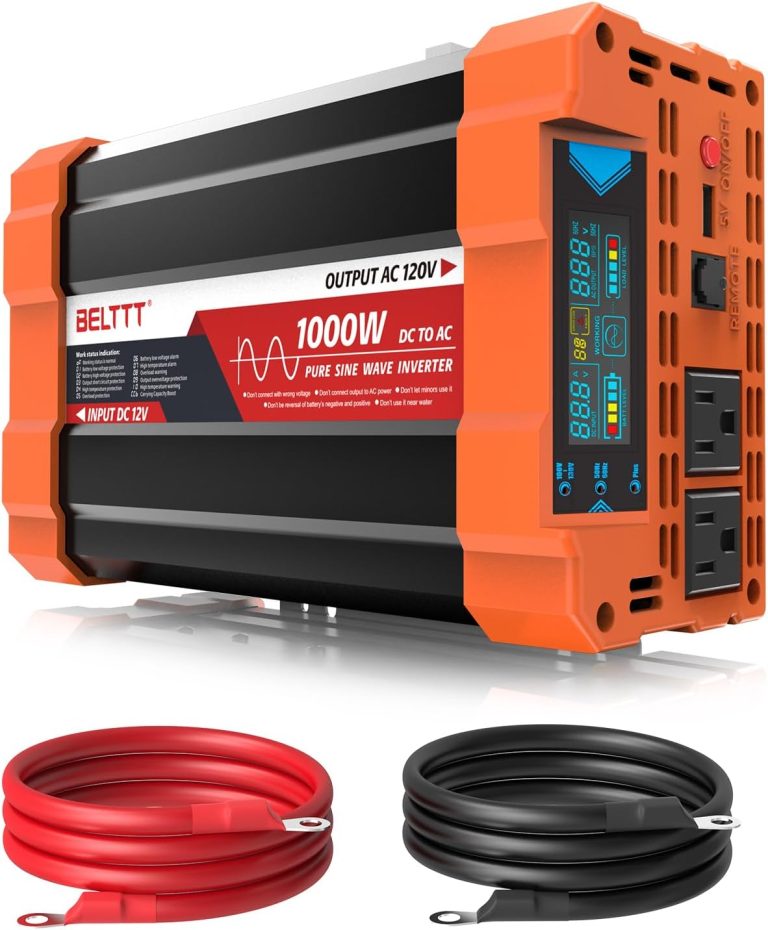 Amazon.com: BELTTT 1000Watt Pure Sine Wave Inverter 12V DC to 120V AC for RV, Truck, Off-Grid, Solar Inverter 12V to 110V Converter with Dual AC Socket and 5V 2.1A USB, Power Inverter, Intelligent LCD, 2000W Peak : Patio, Lawn & Garden